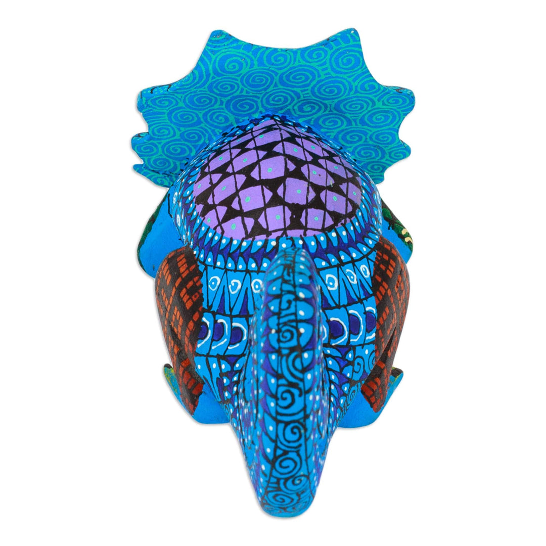 Hand-Painted Blue Copal Wood Chameleon Alebrije Figurine - Chameleonic Blue