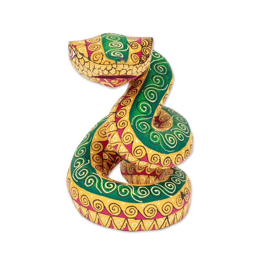 Hand-Painted Amber Copal Wood Alebrije Snake Figurine - Amber Hiss