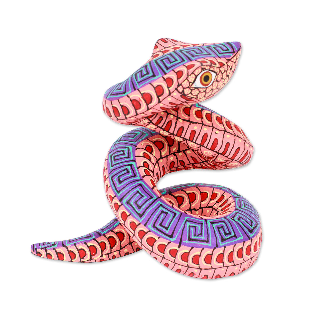 Hand-Painted Melon Copal Wood Alebrije Snake Figurine - Melon Hiss