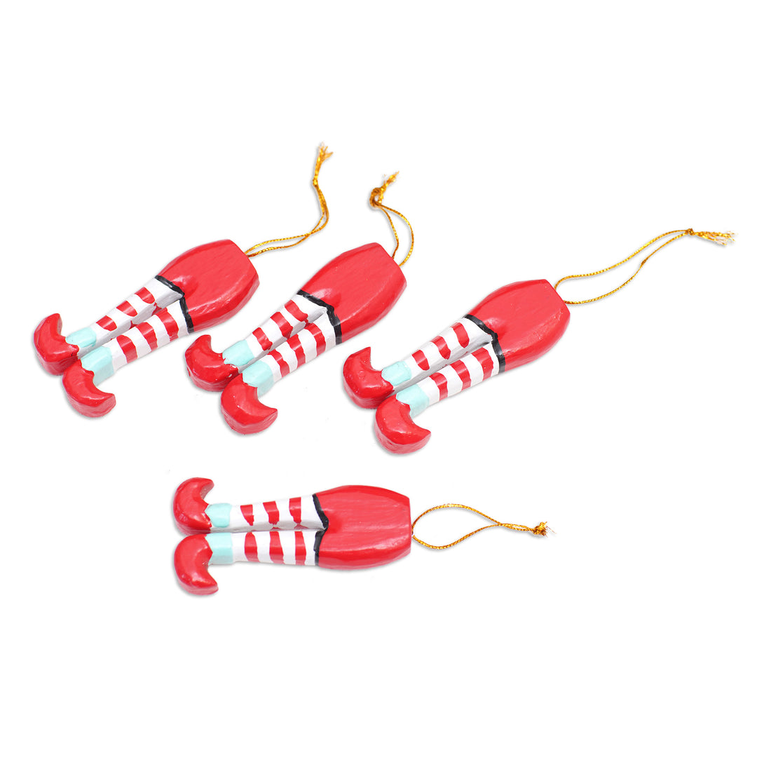 Set of 4 Hand-Painted Wood Elf Themed Ornaments from Bali - Christmas Elves