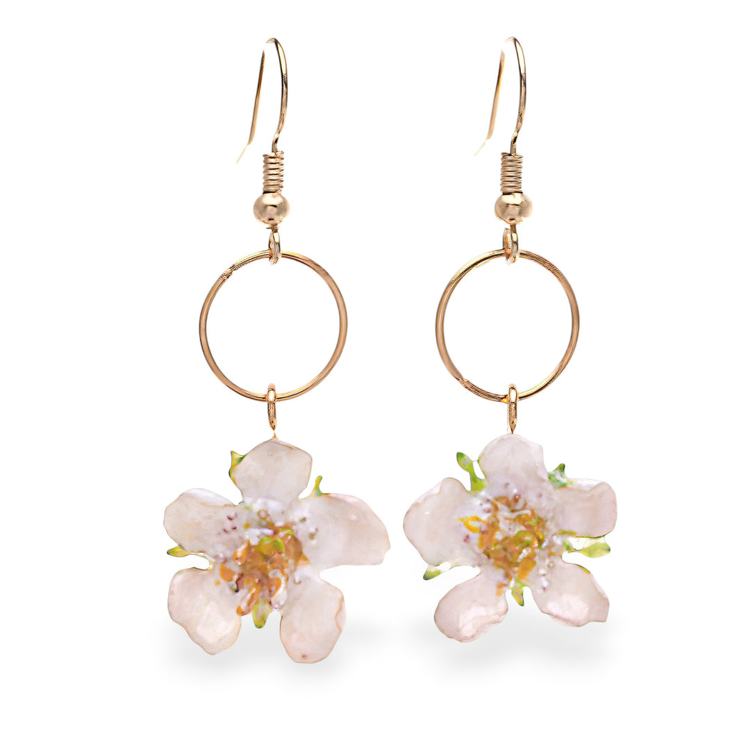 22k Gold-Plated Natural Calabura Flower Dangle Earrings - Heavenly Celebration