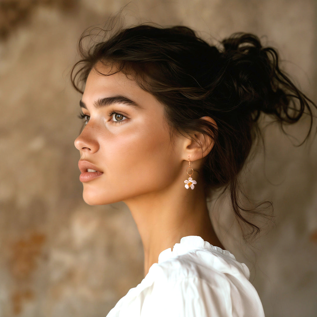 22k Gold-Plated Natural Calabura Flower Dangle Earrings - Heavenly Celebration