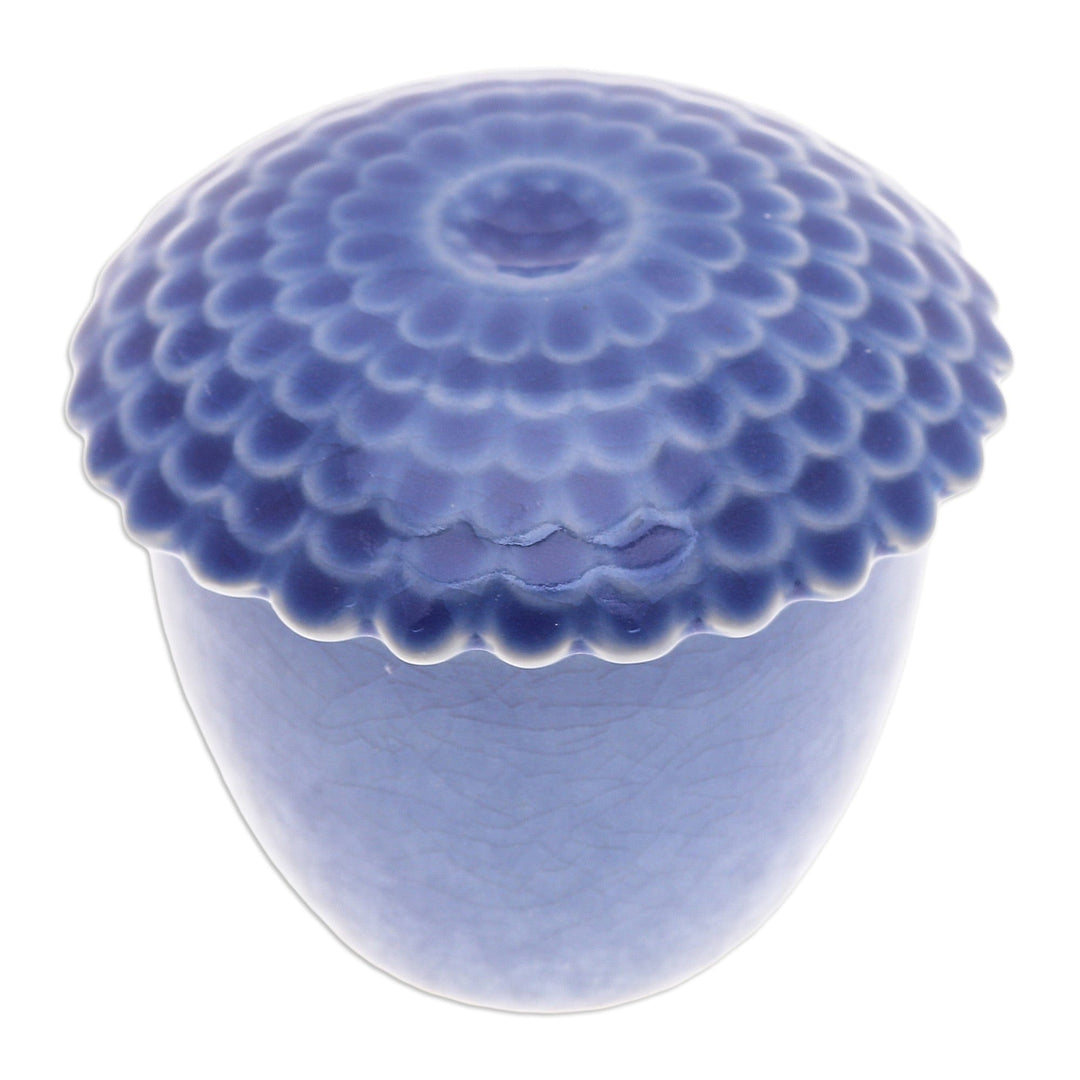 Blue Handmade Celadon Ceramic Sunflower Themed Salsa Bowl - Sunflower in Blue