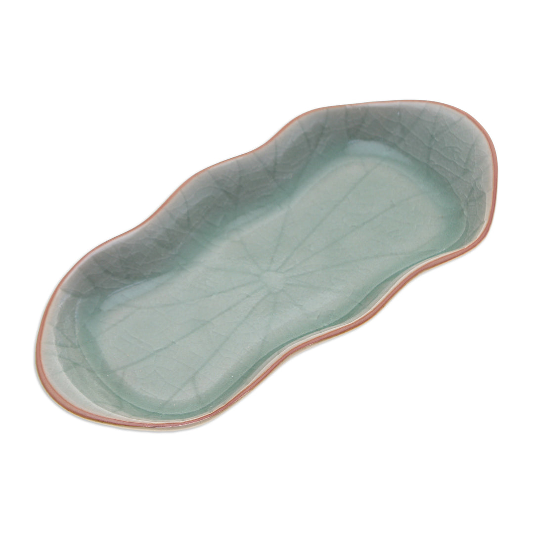 Green Handmade Celadon Ceramic Lotus Flower Serving Bowl - Thai Lotus Leaf