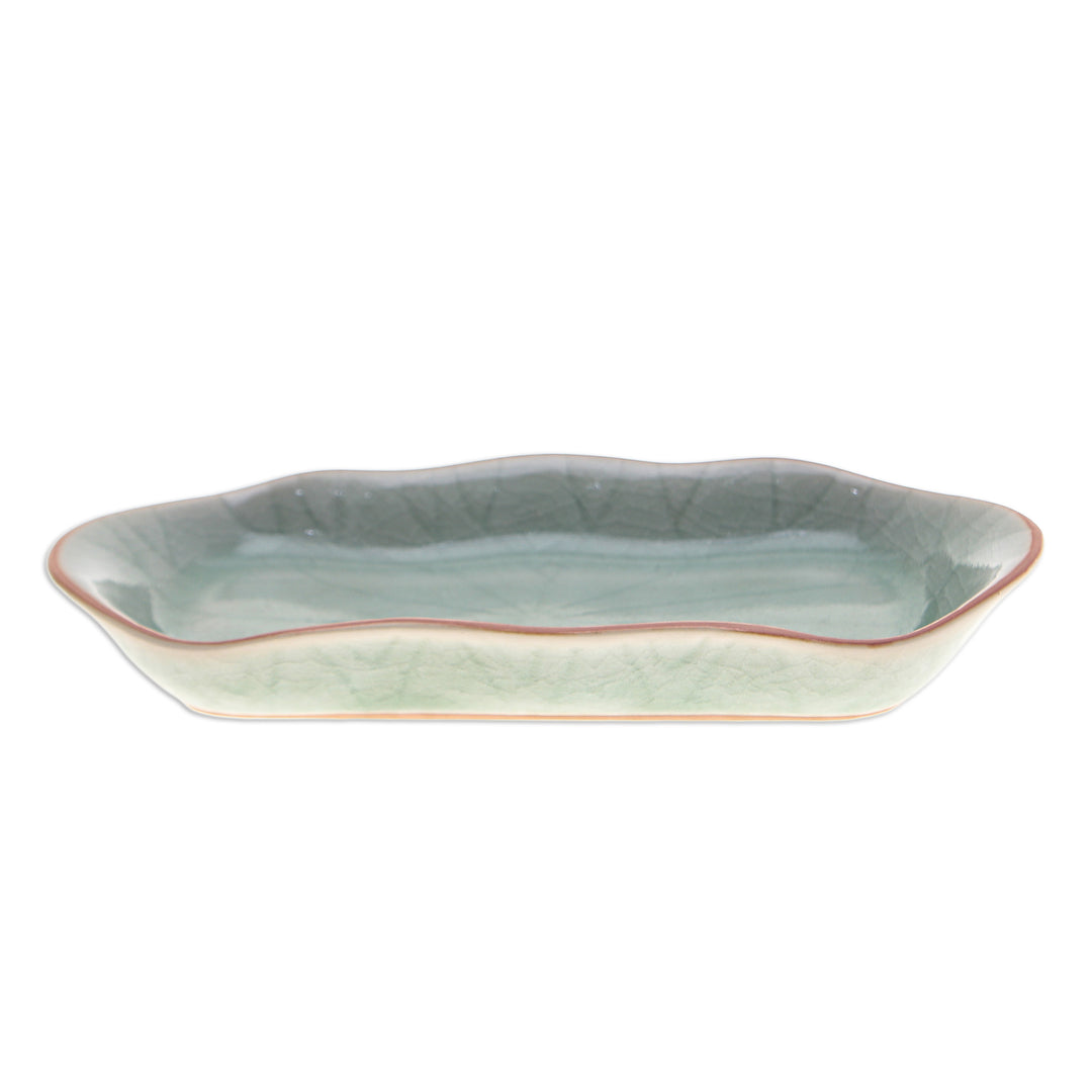 Green Handmade Celadon Ceramic Lotus Flower Serving Bowl - Thai Lotus Leaf