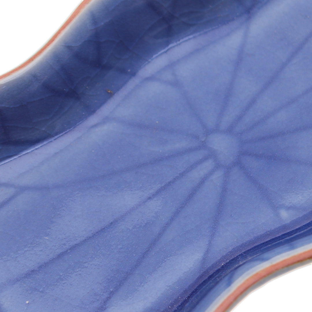 Blue Handmade Celadon Ceramic Lotus Flower Serving Bowl - Thai Lotus Leaf in Blue