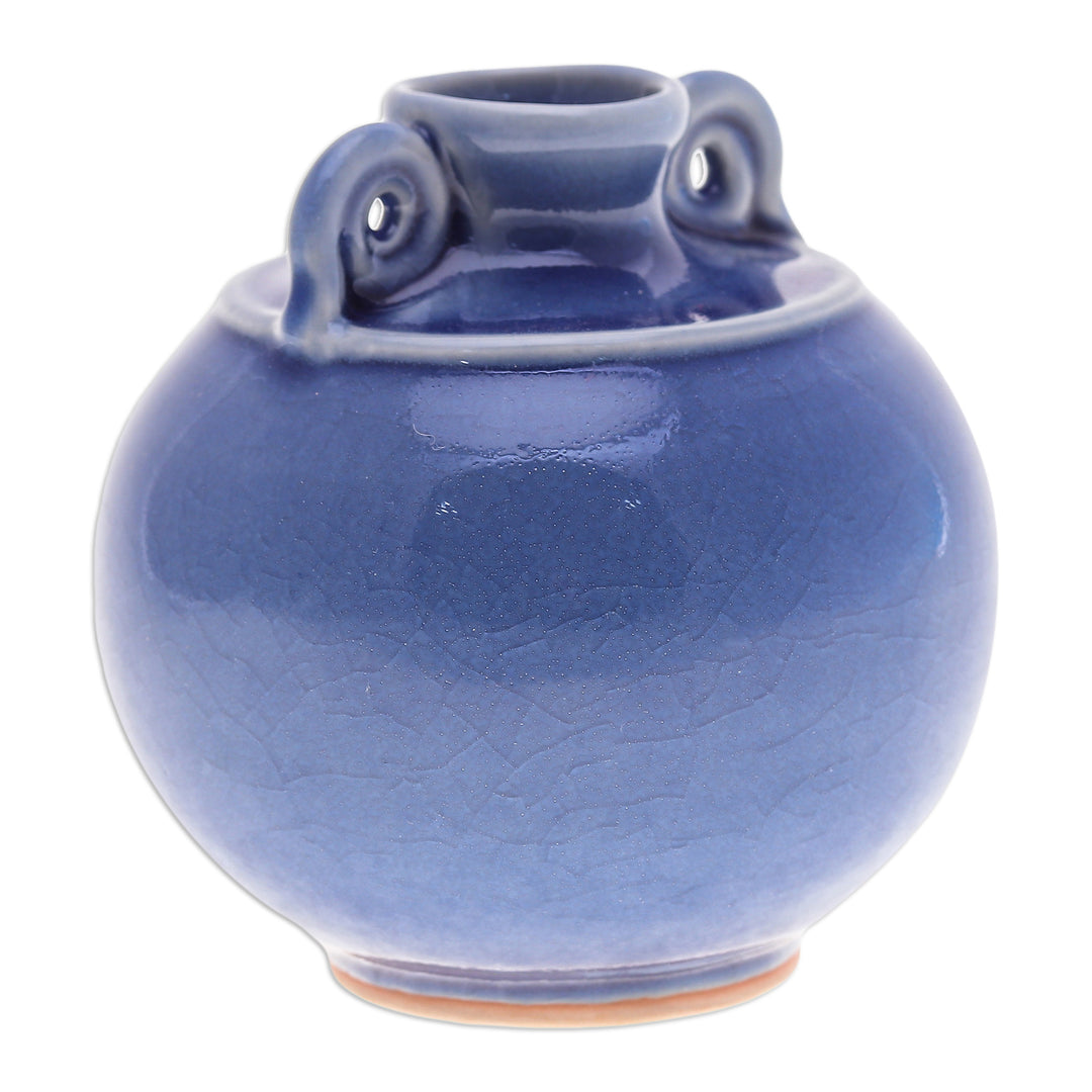 Watertight Celadon Ceramic Vase in Blue Handmade in Thailand - Thai Blue