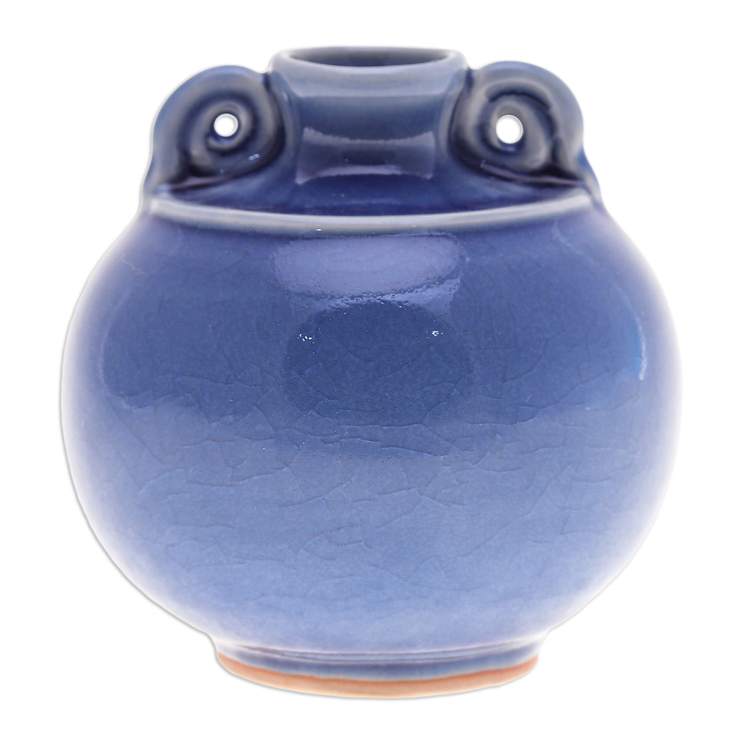 Watertight Celadon Ceramic Vase in Blue Handmade in Thailand - Thai Blue