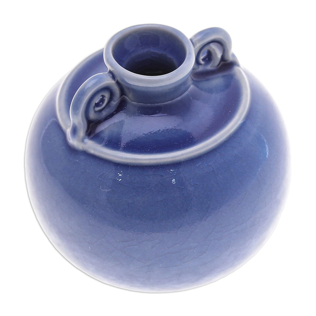 Watertight Celadon Ceramic Vase in Blue Handmade in Thailand - Thai Blue