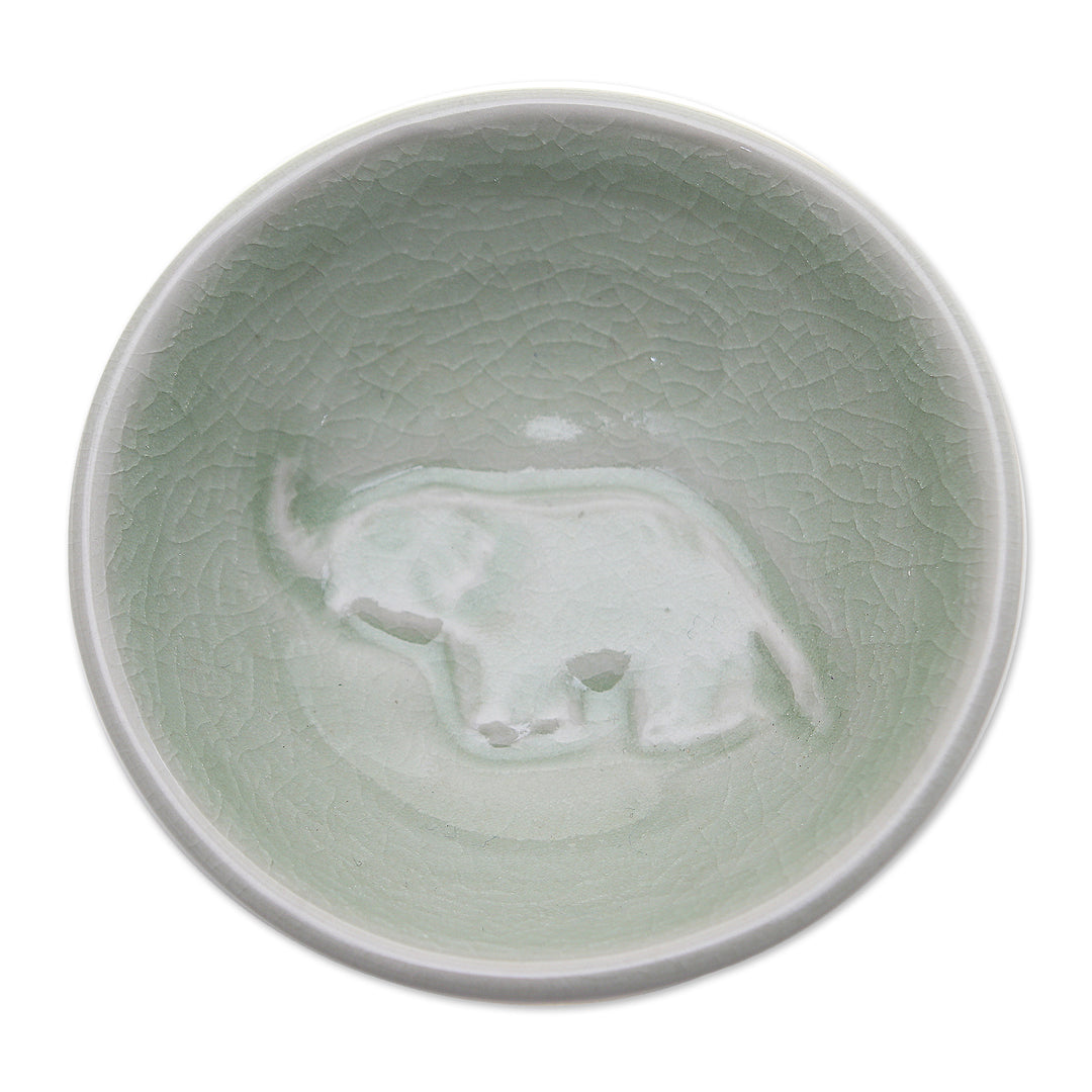 4 Handmade Celadon Ceramic Elephant Condiment Bowls in Green - Gourmet Elephant