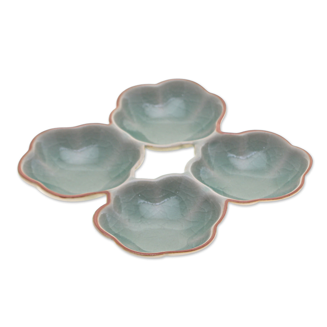 Lotus Flower Themed Celadon Ceramic Appetizer Plate in Green - Lotus Treats
