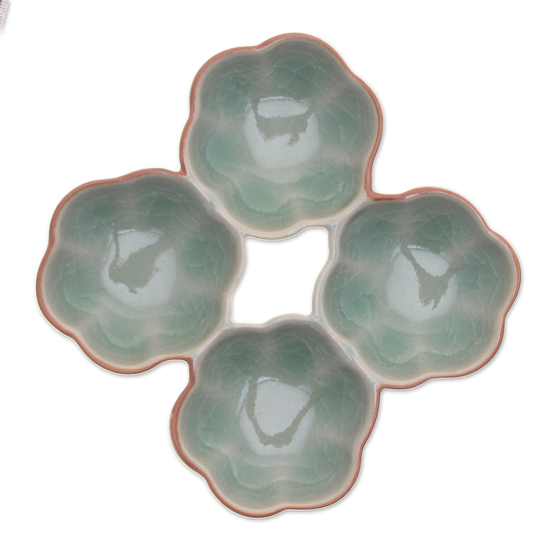Lotus Flower Themed Celadon Ceramic Appetizer Plate in Green - Lotus Treats