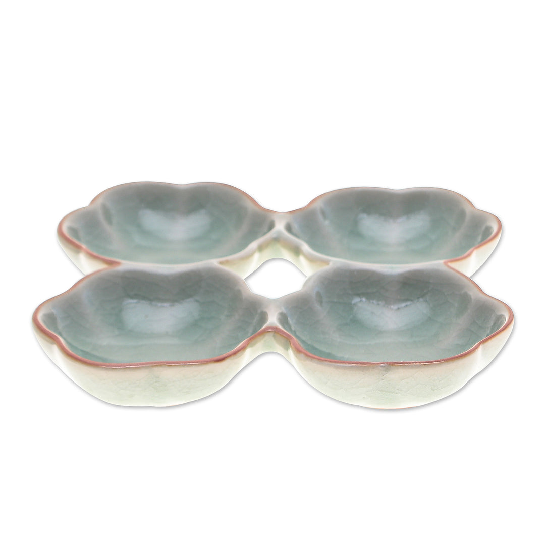 Lotus Flower Themed Celadon Ceramic Appetizer Plate in Green - Lotus Treats