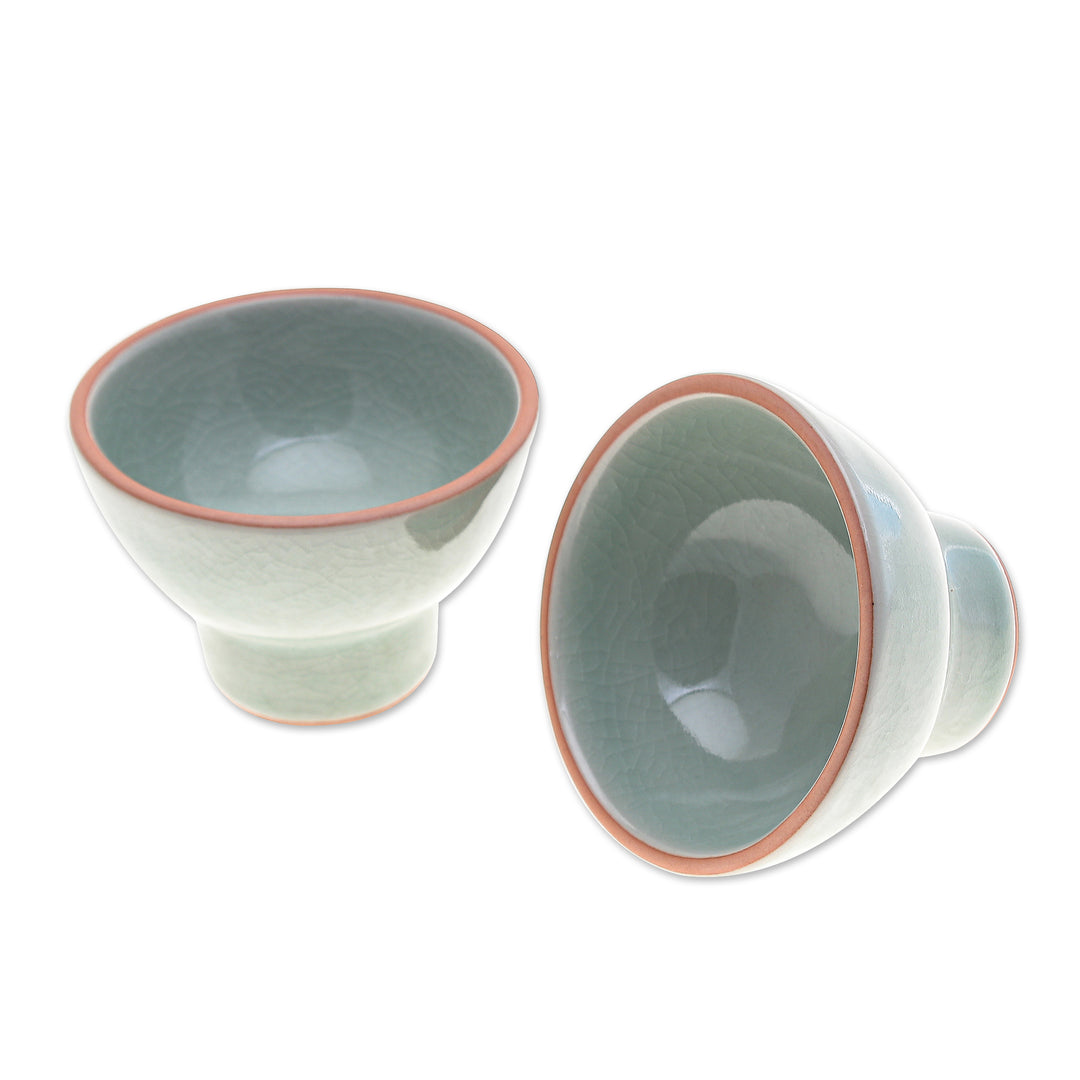 Pair of Handmade Celadon Ceramic Dessert Bowls in Green - Delicious Treats
