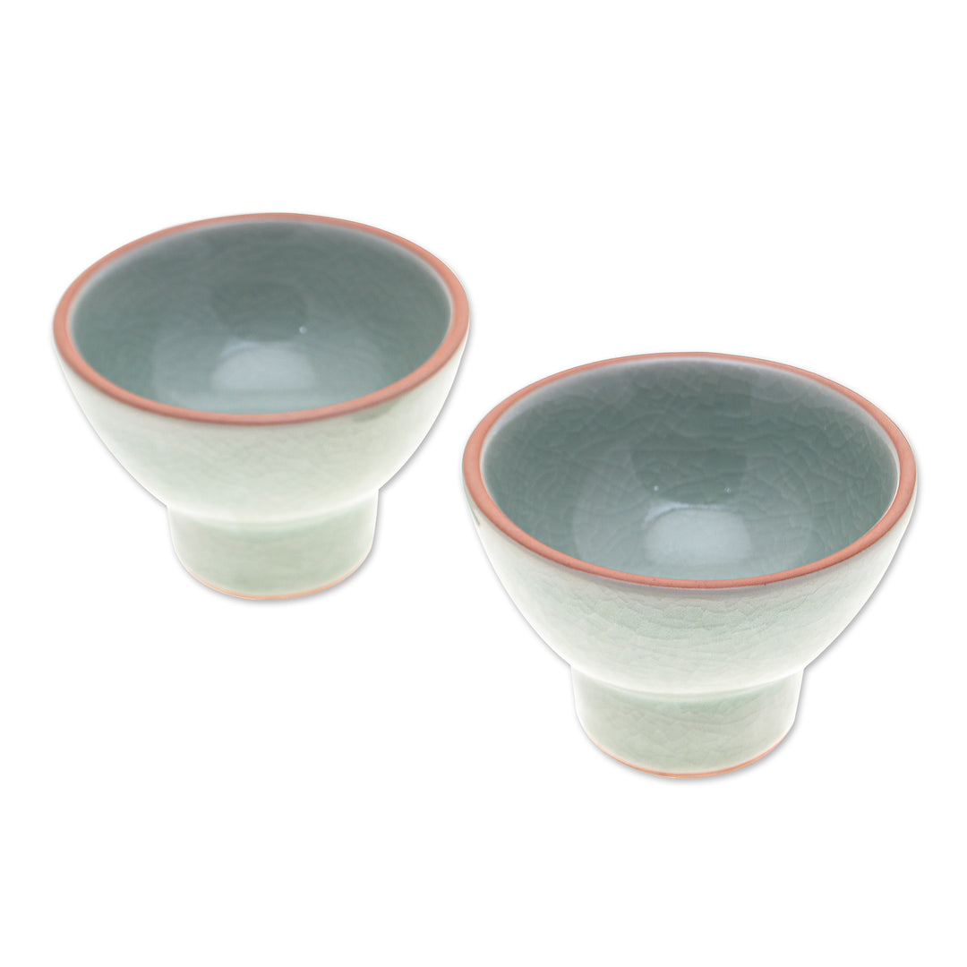 Pair of Handmade Celadon Ceramic Dessert Bowls in Green - Delicious Treats