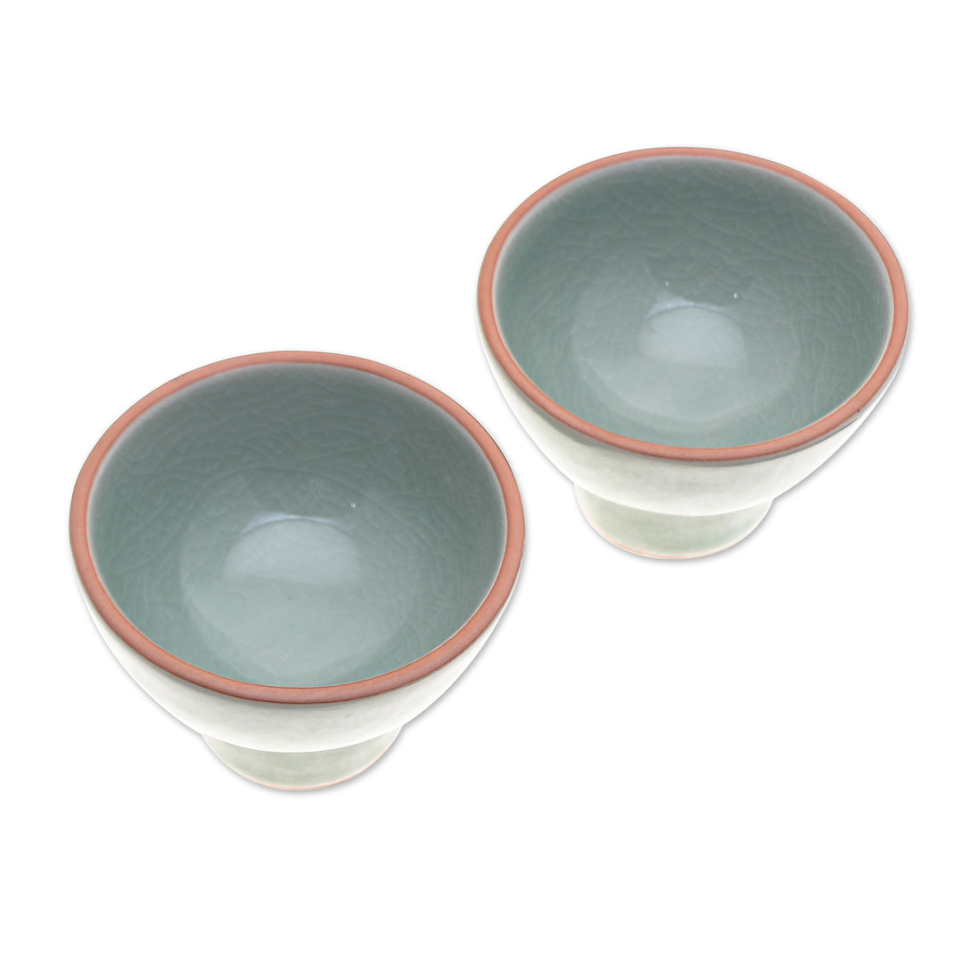 Pair of Handmade Celadon Ceramic Dessert Bowls in Green - Delicious Treats