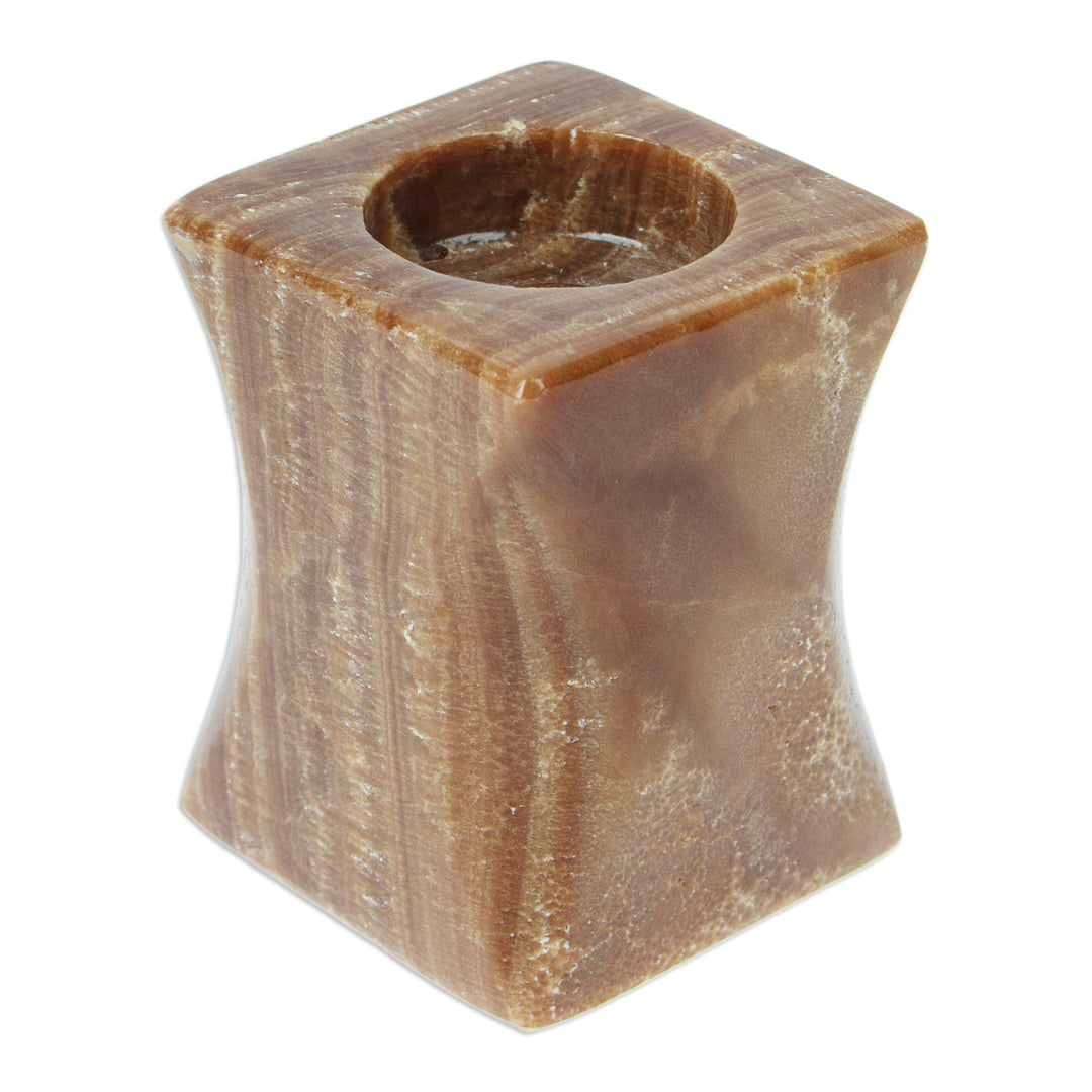 Modern Natural Onyx Tealight Candleholder in Cinnamon Hues - Altar to Light