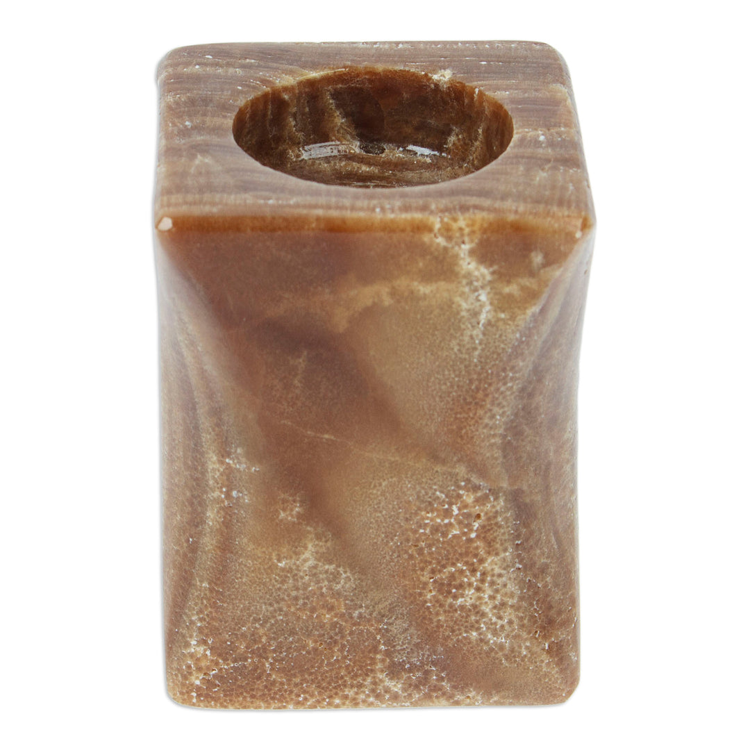 Modern Natural Onyx Tealight Candleholder in Cinnamon Hues - Altar to Light