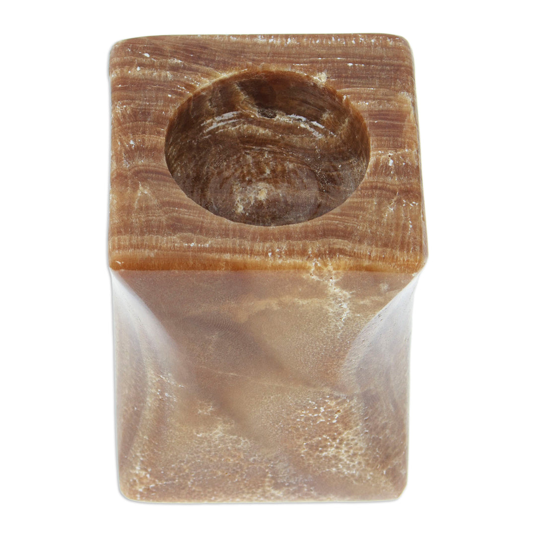 Modern Natural Onyx Tealight Candleholder in Cinnamon Hues - Altar to Light