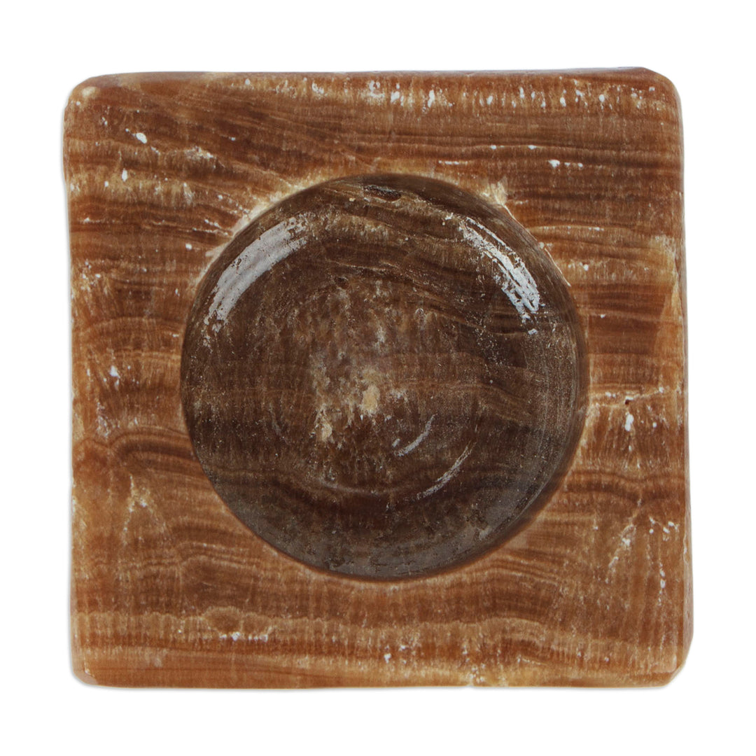 Modern Natural Onyx Tealight Candleholder in Cinnamon Hues - Altar to Light