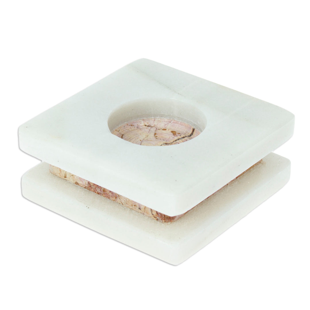 Modern Natural Onyx Tealight Candleholder from Mexico - Minimalist Lights