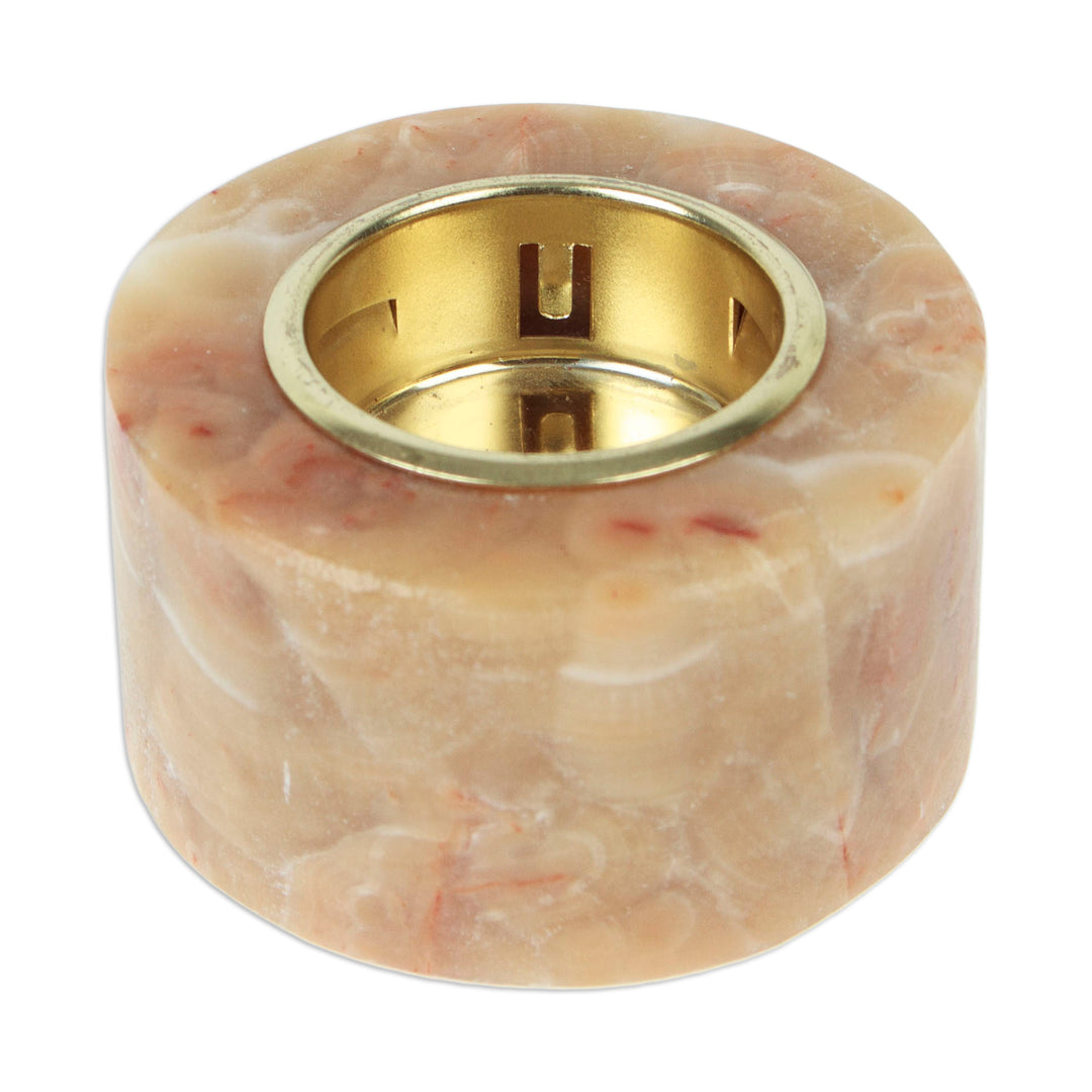 Round Natural Onyx Tealight Candleholder in Caramel Hues - Ethereal Evening