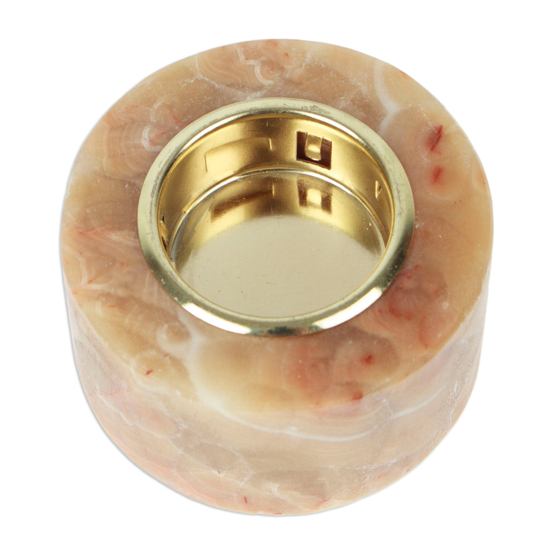 Round Natural Onyx Tealight Candleholder in Caramel Hues - Ethereal Evening
