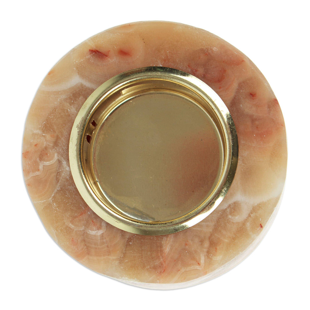 Round Natural Onyx Tealight Candleholder in Caramel Hues - Ethereal Evening