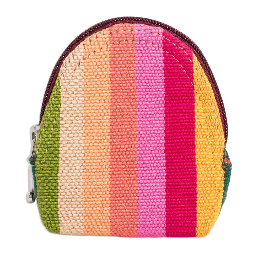 Hand-Woven Cotton Keychain Coin Purse with Colorful Stripes - Tropical Beauty