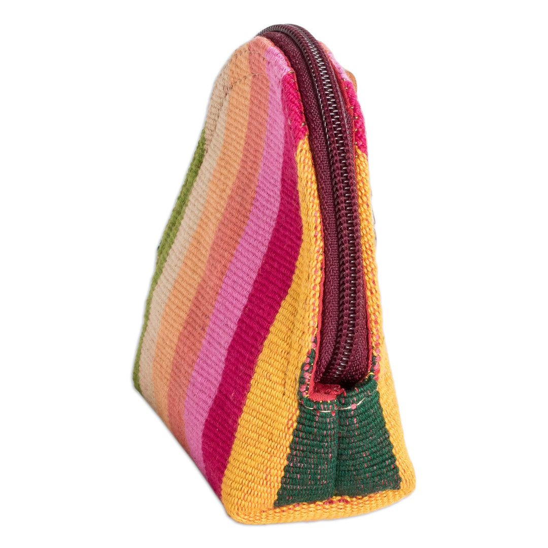 Hand-Woven Cotton Keychain Coin Purse with Colorful Stripes - Tropical Beauty
