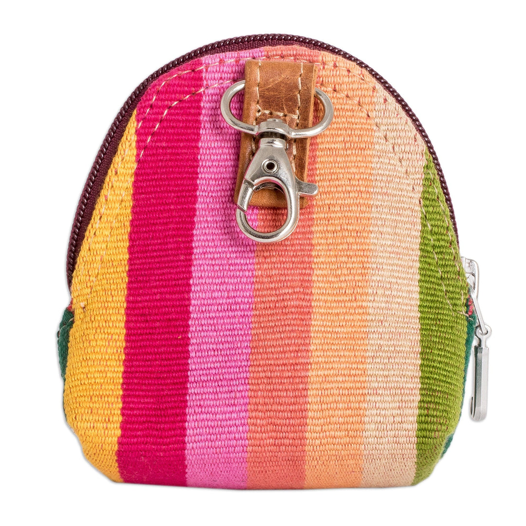 Hand-Woven Cotton Keychain Coin Purse with Colorful Stripes - Tropical Beauty
