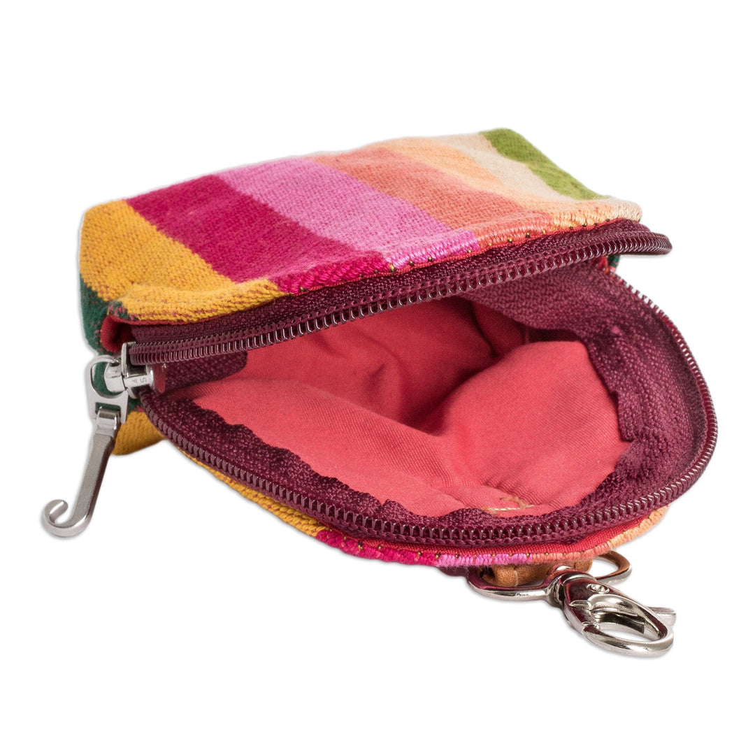 Hand-Woven Cotton Keychain Coin Purse with Colorful Stripes - Tropical Beauty