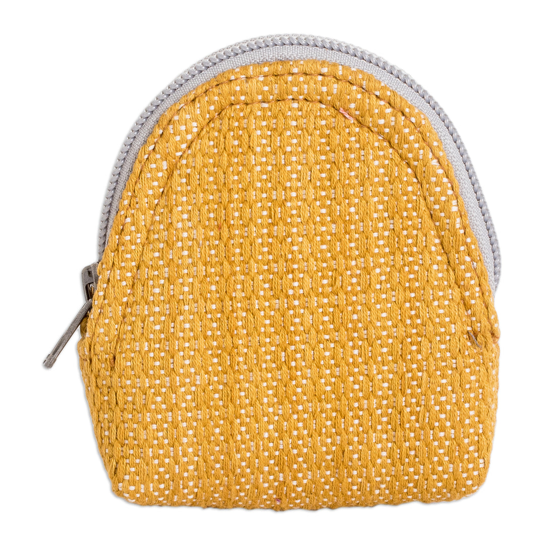 Yellow Cotton Keychain Coin Purse Hand-Woven in Guatemala - Weaving Stories in Yellow