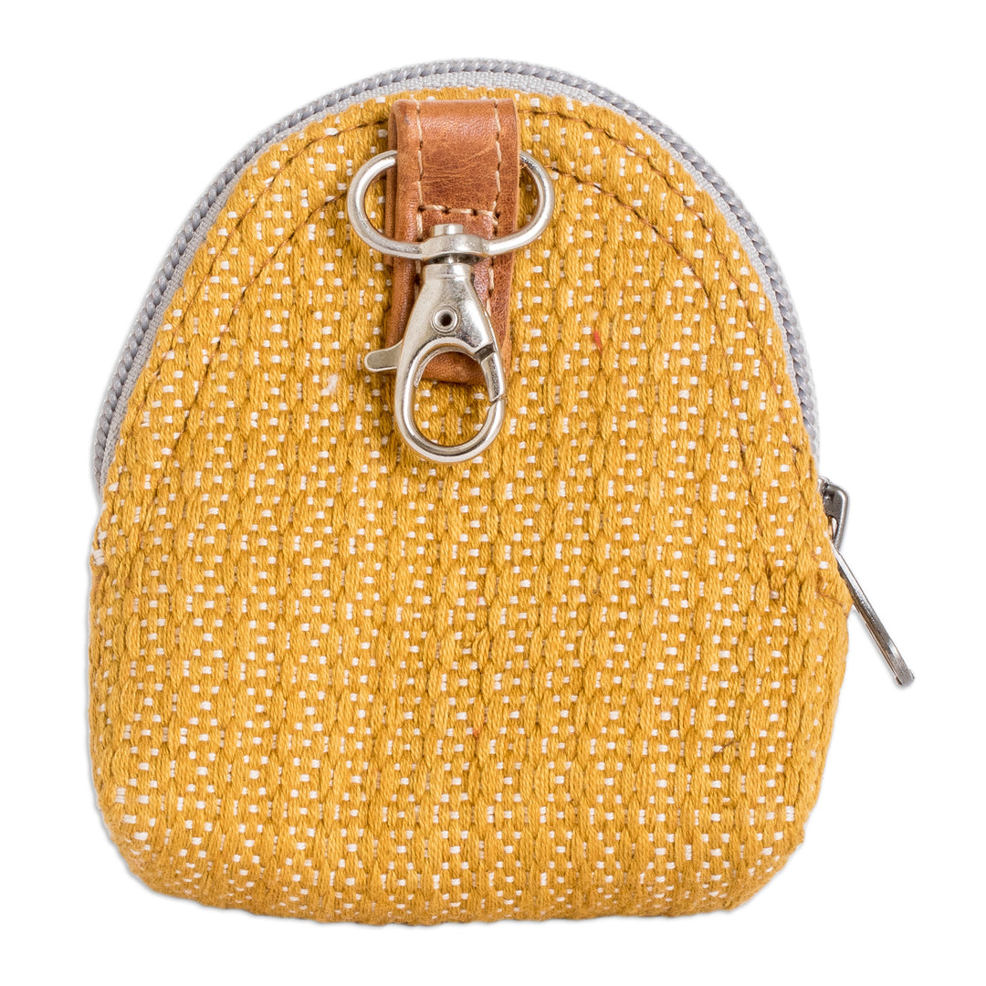 Yellow Cotton Keychain Coin Purse Hand-Woven in Guatemala - Weaving Stories in Yellow