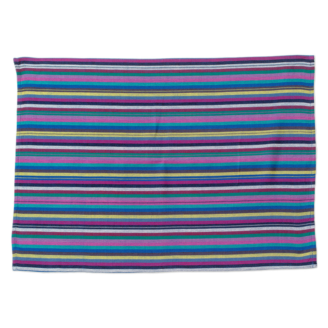 Handloomed Cotton Striped Napkin in Blue and Purple Hues - Delicious Waters