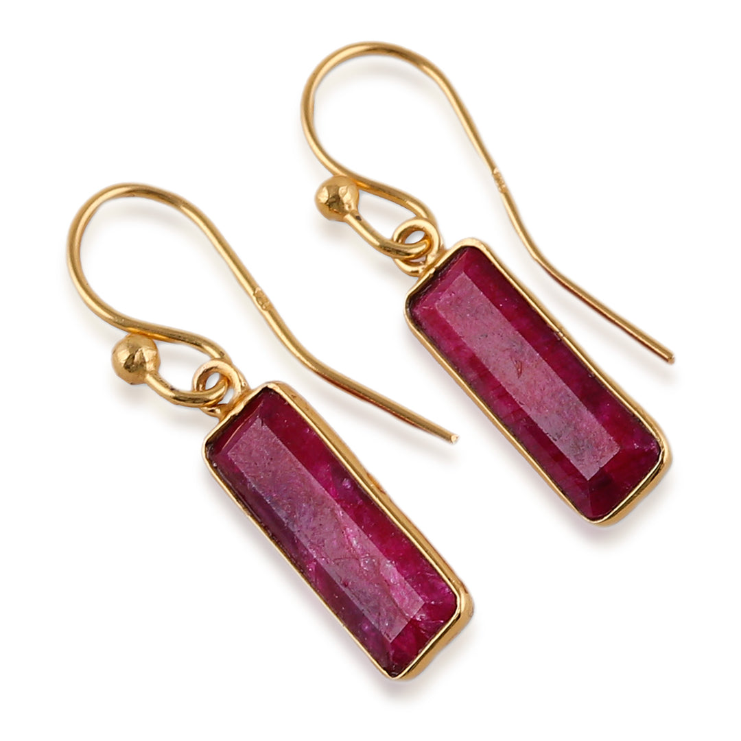 18k Gold-Plated Dangle Earrings with Ruby Gems from India - Vibrant Glam