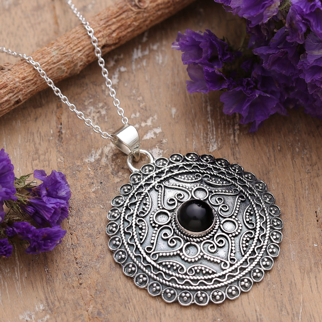 Sterling Silver Pendant Necklace with Black Onyx Stone - Love in Shadows