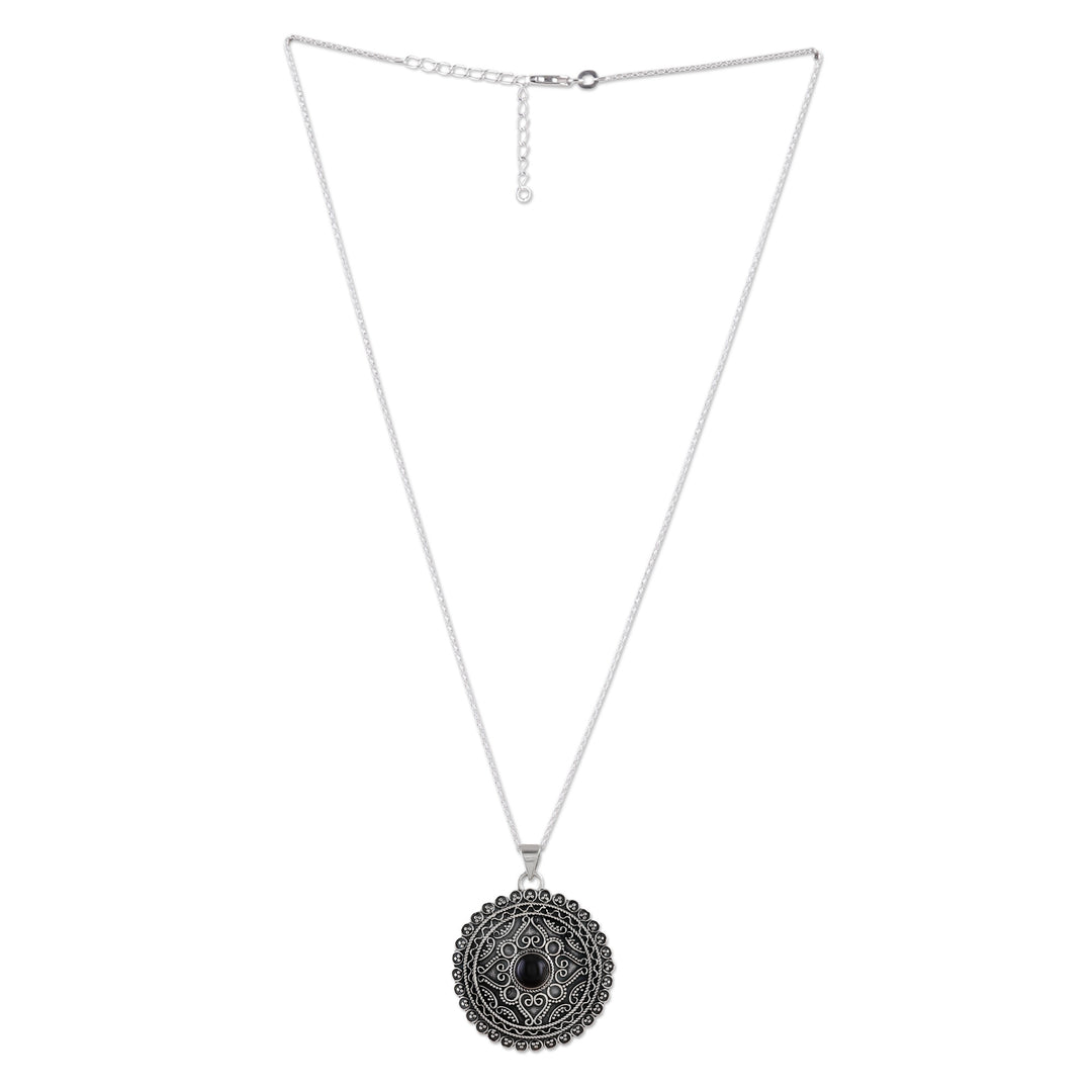 Sterling Silver Pendant Necklace with Black Onyx Stone - Love in Shadows