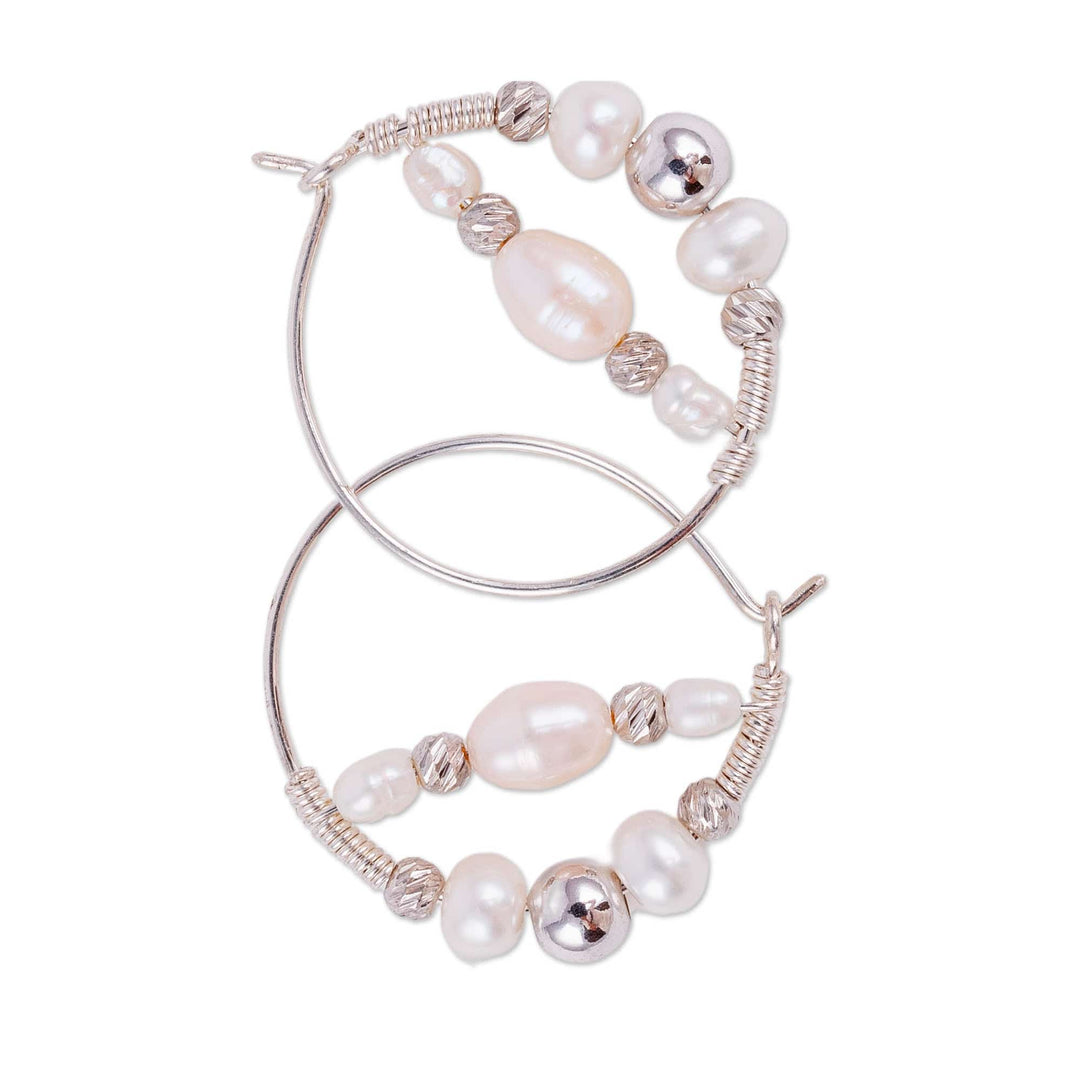 Sterling Silver and Cultured Pearl Beaded Hoop Earrings - Sophisticated Me