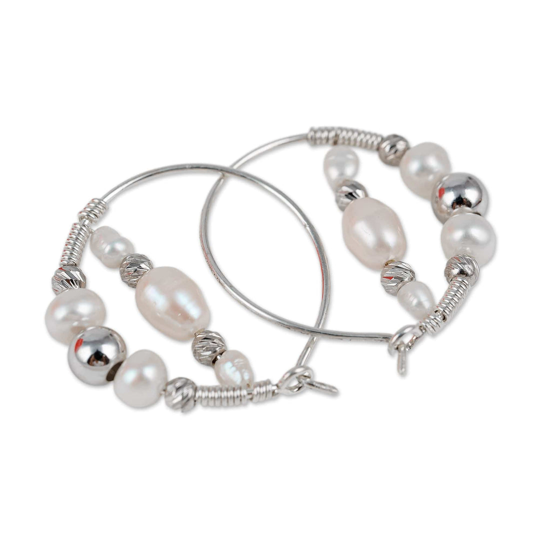 Sterling Silver and Cultured Pearl Beaded Hoop Earrings - Sophisticated Me