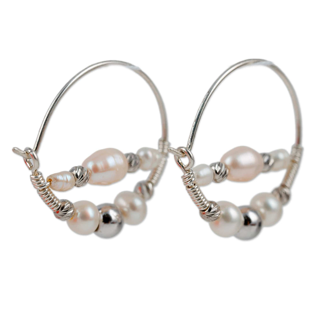 Sterling Silver and Cultured Pearl Beaded Hoop Earrings - Sophisticated Me