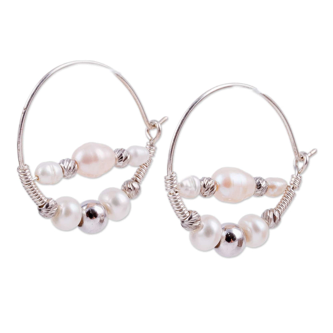 Sterling Silver and Cultured Pearl Beaded Hoop Earrings - Sophisticated Me