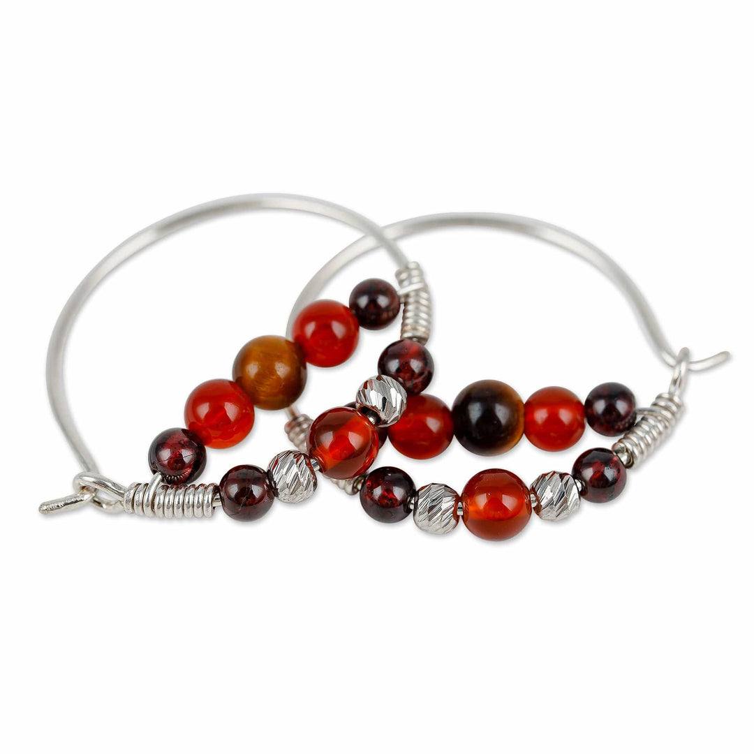 Warm-Toned Multi-Gemstone Beaded Hoop Earrings - Fearless Alignment