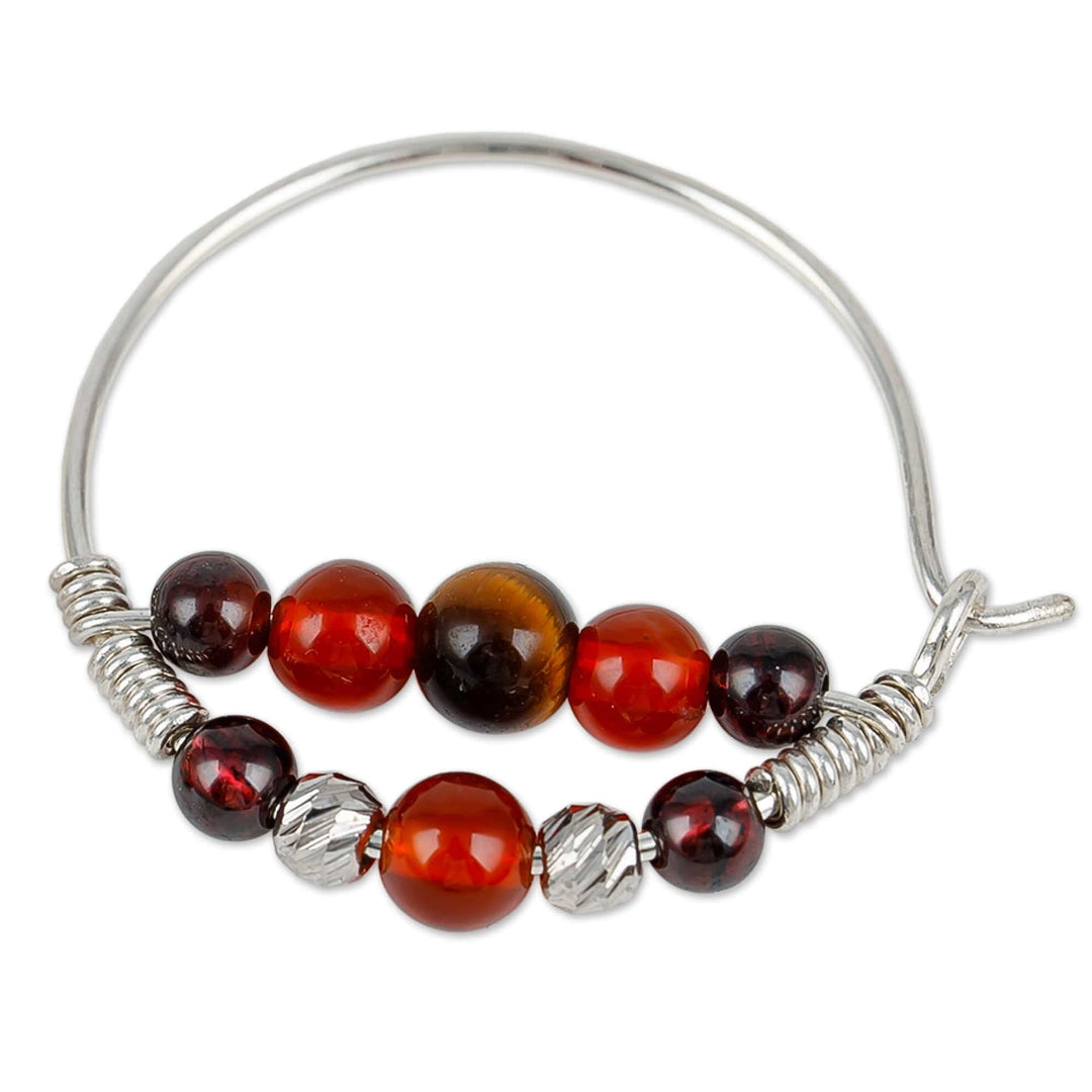 Warm-Toned Multi-Gemstone Beaded Hoop Earrings - Fearless Alignment