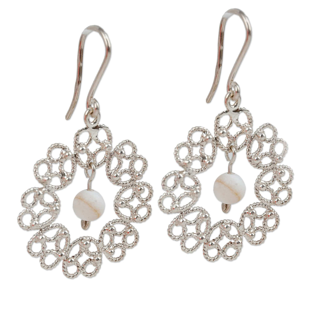 Floral Agate Filigree Dangle Earrings in a Matte Finish - Celestial Portal