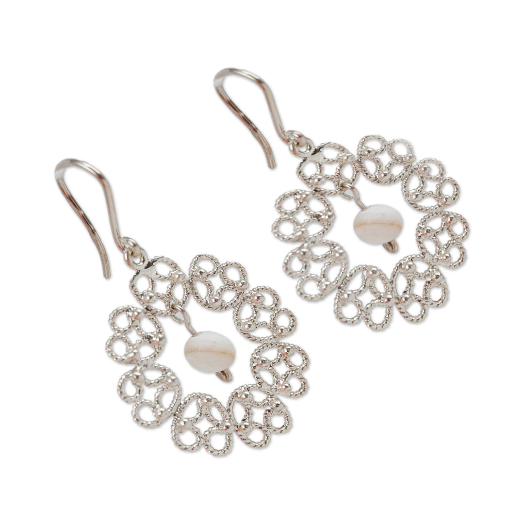Floral Agate Filigree Dangle Earrings in a Matte Finish - Celestial Portal