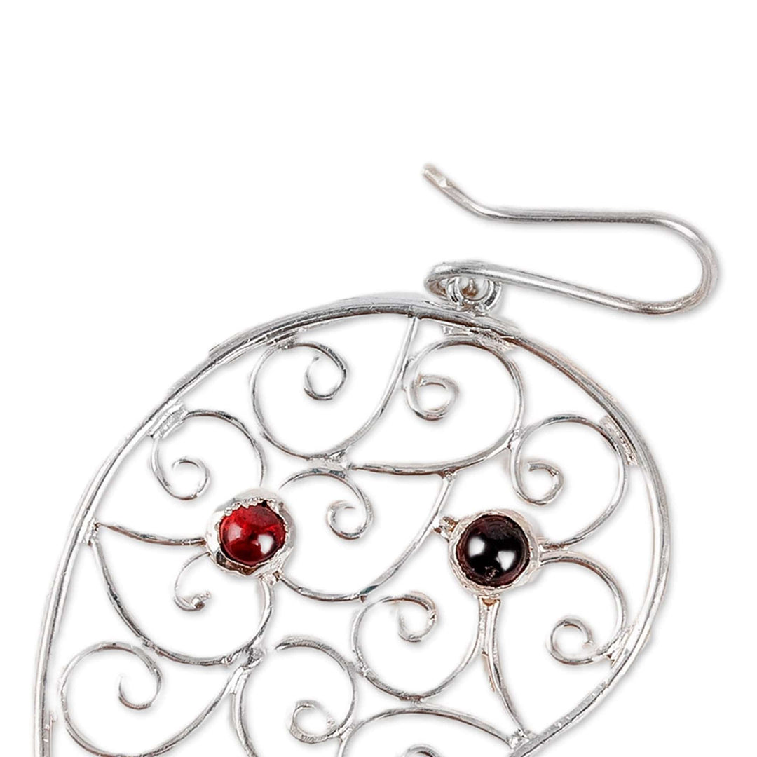 Paisley-Shaped Natural Garnet Filigree Dangle Earrings - Paisley of Passion