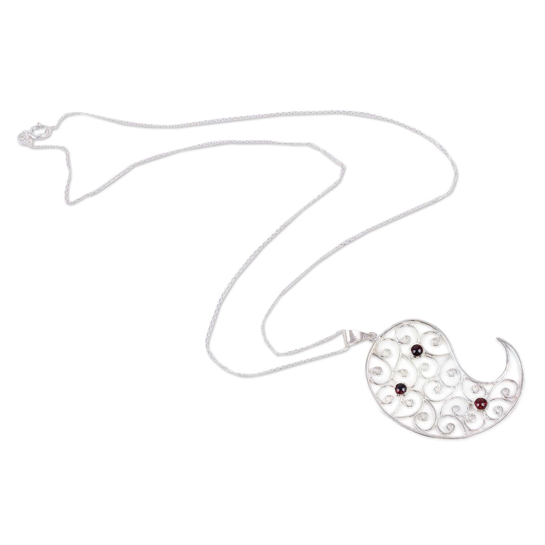 Paisley-Shaped Natural Garnet Filigree Pendant Necklace - Paisley of Passion