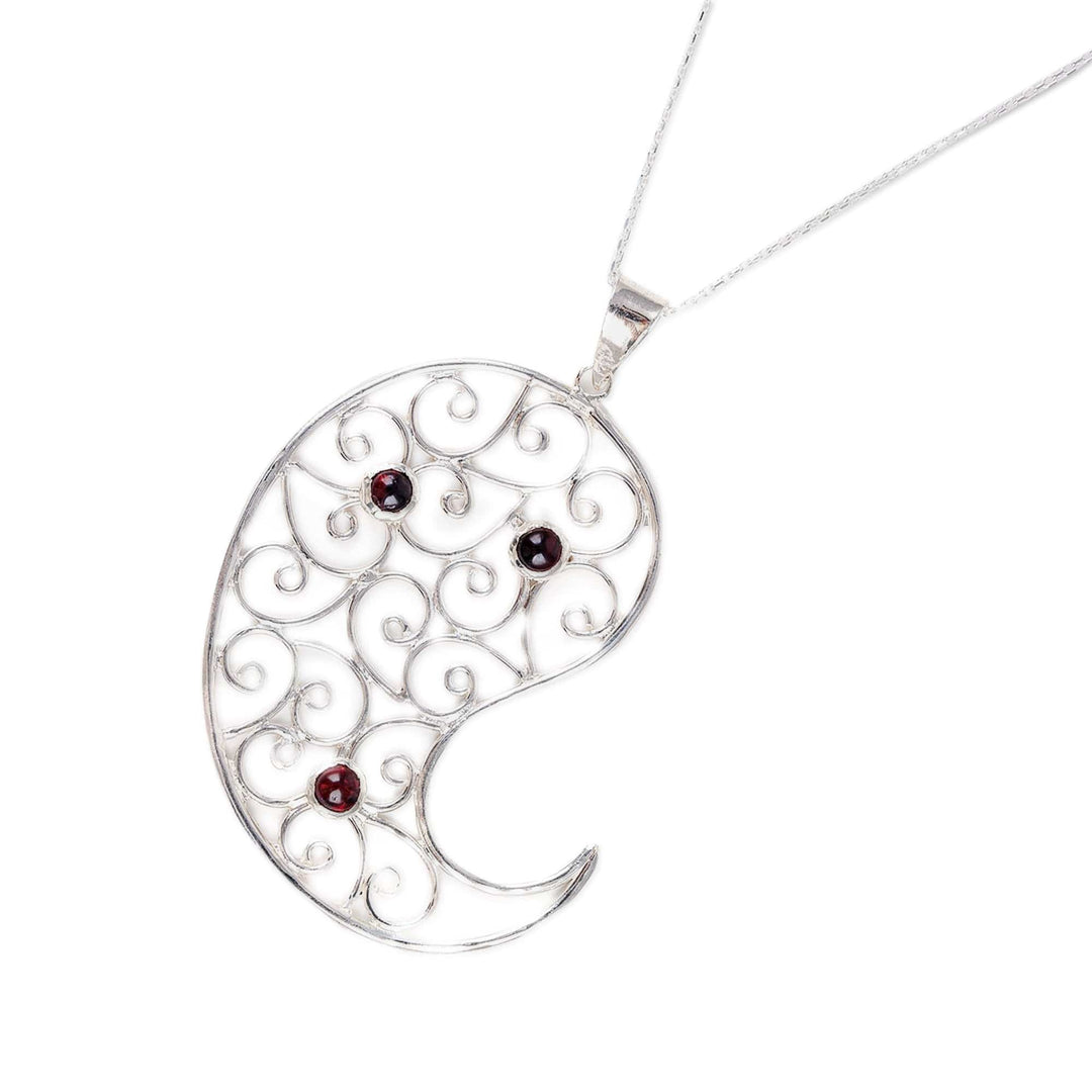 Paisley-Shaped Natural Garnet Filigree Pendant Necklace - Paisley of Passion