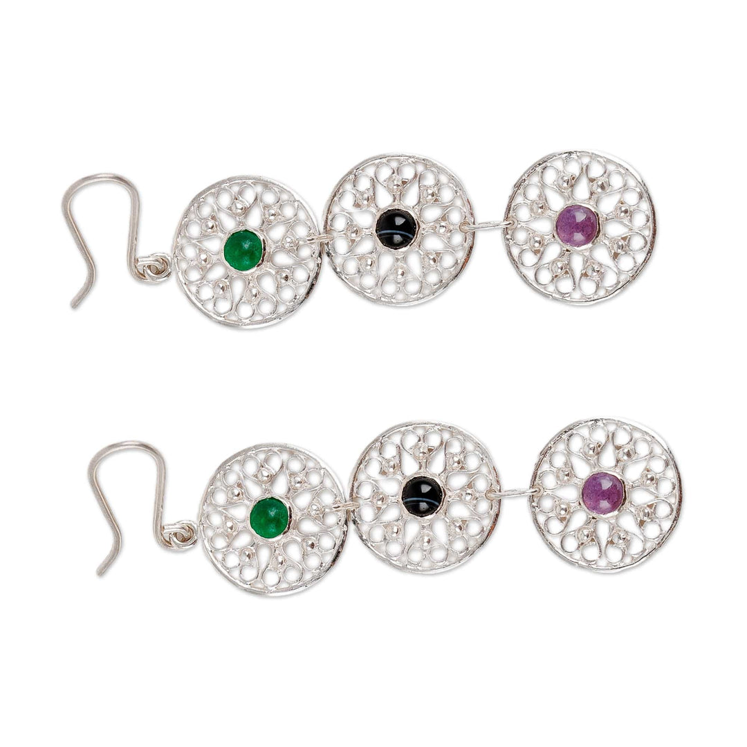 Heart-Themed Sterling Silver Multi-Gemstone Dangle Earrings - Wonders of the Road